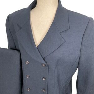 Kasper ASL Womens Suit 14 Navy Blue Double Breasted Woven Minimalist Neutral